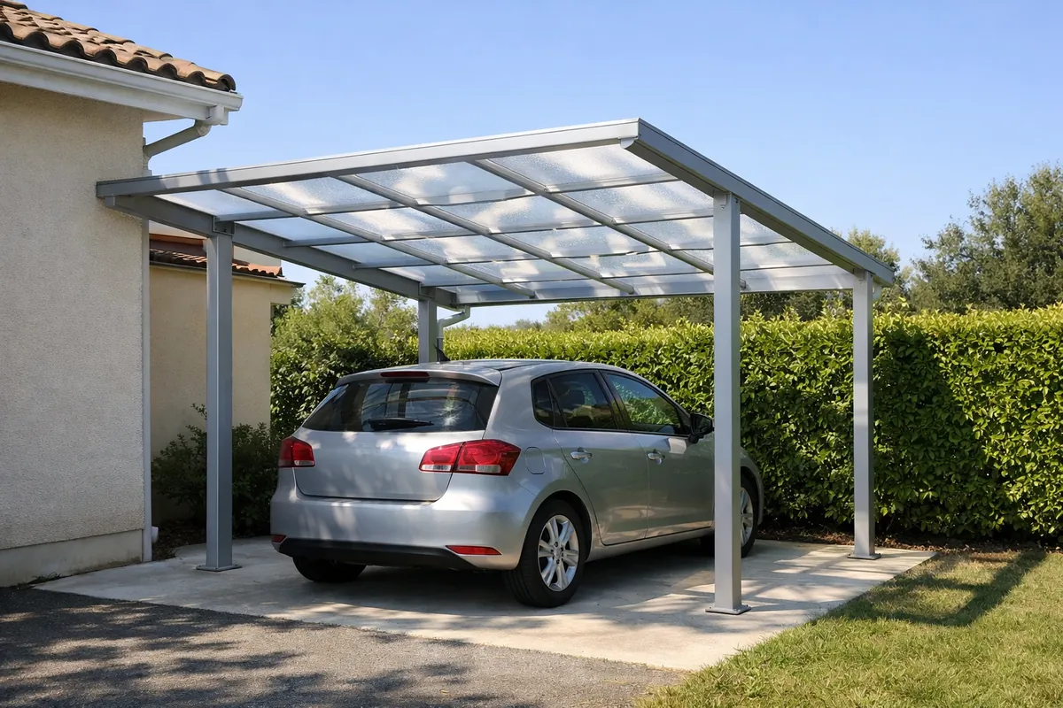 Carport aluminium une voiture 3,50 × 5,50 m avec toiture polycarbonate